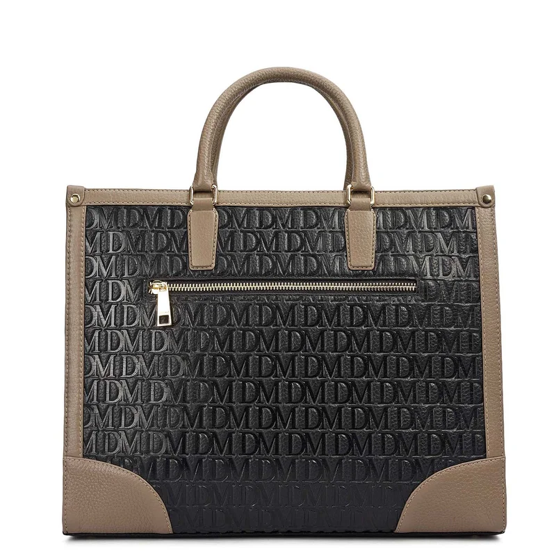 Da Milano Black Medium Monogram Leather Book Tote - Black for Women | Best Price UAE